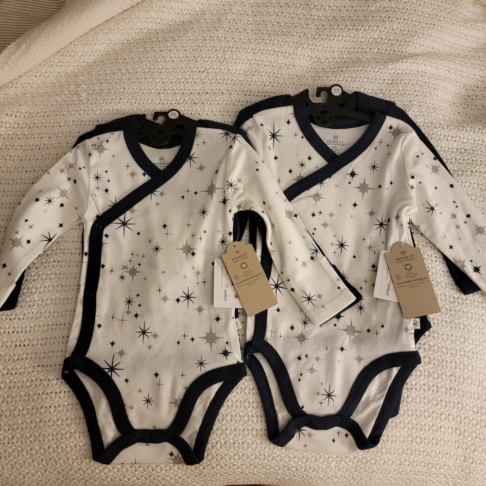 The Honest Co. Company 2 Pk- Solid Navy and White Cosmic Star Design Bodysuits